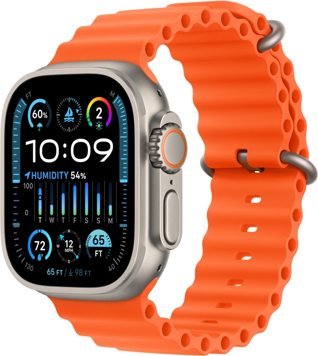 Apple Watch Ultra 2 (GPS + Cellular) 49 mm titanskall og oransje Ocean-rem (MREH3) i gruppen SMARTTELEFON & NETTBRETT / Trening, hjem og fritid / Apple Watch og tilbehør / Apple Watch hos TP E-commerce Nordic AB (C77558)