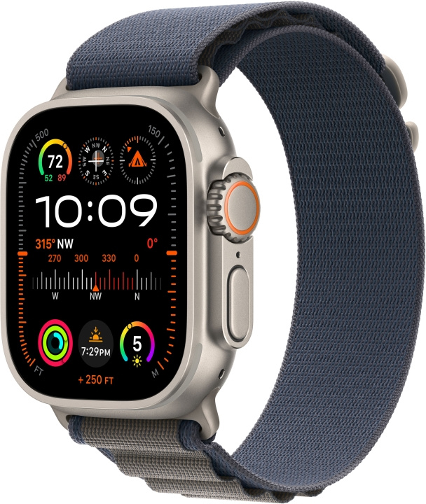 Apple Watch Ultra 2 (GPS + Cellular) 49 mm titanskall og blå alpinrem, liten (MREK3) i gruppen SMARTTELEFON & NETTBRETT / Trening, hjem og fritid / Apple Watch og tilbehør / Apple Watch hos TP E-commerce Nordic AB (C77560)