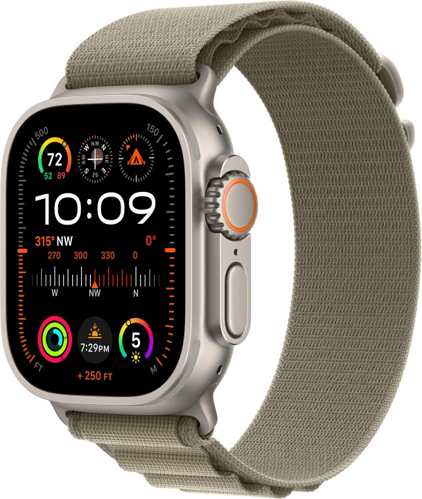 Apple Watch Ultra 2 (GPS + Cellular) 49 mm titanskall og olivengrønn alpinrem, medium (MREY3) i gruppen SMARTTELEFON & NETTBRETT / Trening, hjem og fritid / Apple Watch og tilbehør / Apple Watch hos TP E-commerce Nordic AB (C77567)