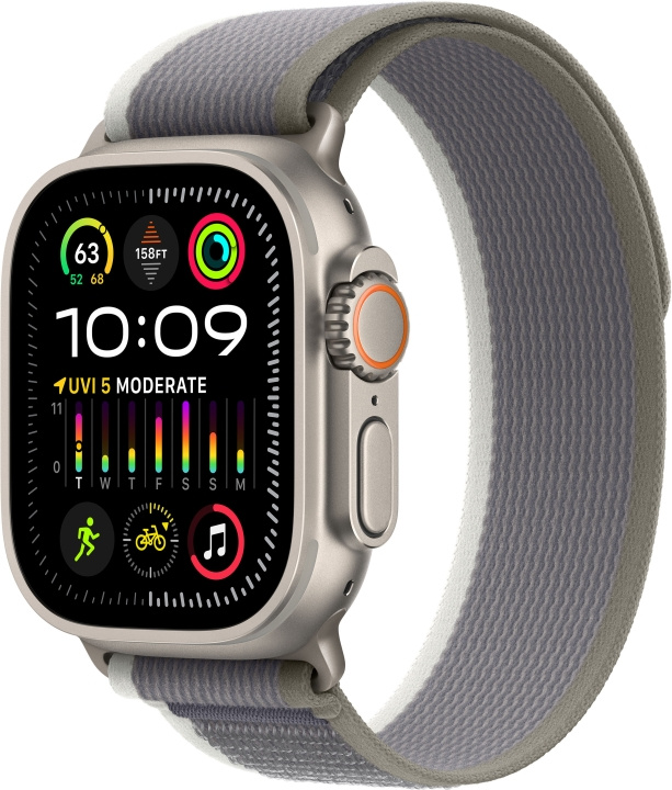 Apple Watch Ultra 2 (GPS + Cellular) 49 mm titanskall og grønn/grå Trail-rem, S/M (MRF33) i gruppen SMARTTELEFON & NETTBRETT / Trening, hjem og fritid / Apple Watch og tilbehør / Apple Watch hos TP E-commerce Nordic AB (C77571)