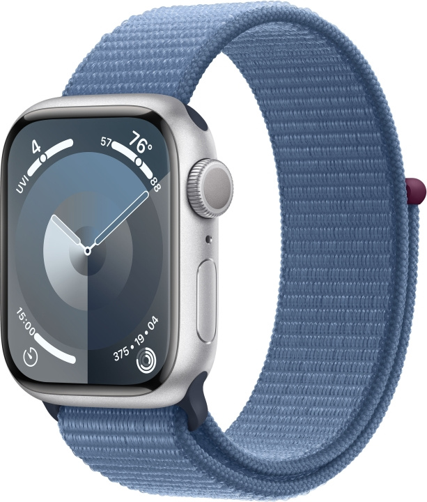 Apple Watch Series 9 (GPS) 41 mm sølvfarget aluminiumsdeksel og vinterblå Sport Loop-rem (MR923) i gruppen SMARTTELEFON & NETTBRETT / Trening, hjem og fritid / Apple Watch og tilbehør / Apple Watch hos TP E-commerce Nordic AB (C77583)