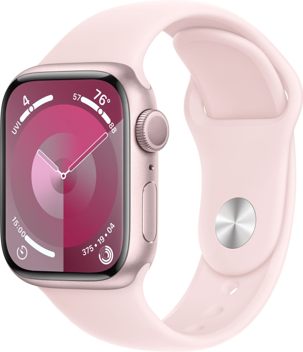 Apple Watch Series 9 (GPS) 41 mm rosa aluminiumsdeksel og rosa sportsrem, M/L (MR943) i gruppen SMARTTELEFON & NETTBRETT / Trening, hjem og fritid / Apple Watch og tilbehør / Apple Watch hos TP E-commerce Nordic AB (C77585)