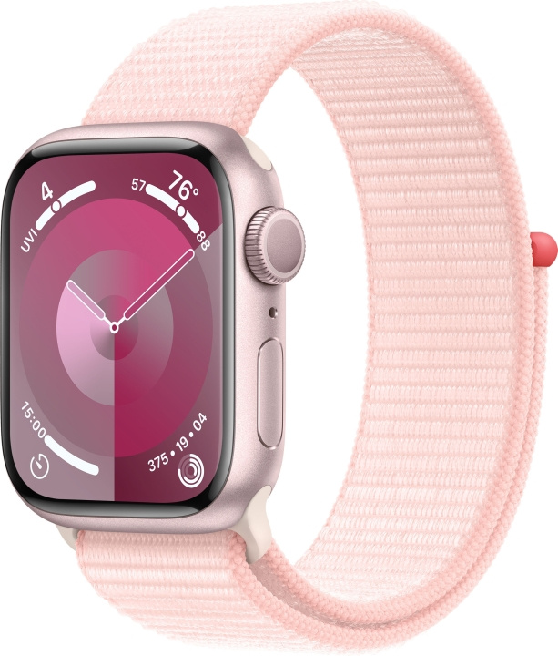 Apple Watch Series 9 (GPS) 41 mm rosa aluminiumsdeksel og rosa Sport Loop-rem (MR953) i gruppen SMARTTELEFON & NETTBRETT / Trening, hjem og fritid / Apple Watch og tilbehør / Apple Watch hos TP E-commerce Nordic AB (C77586)