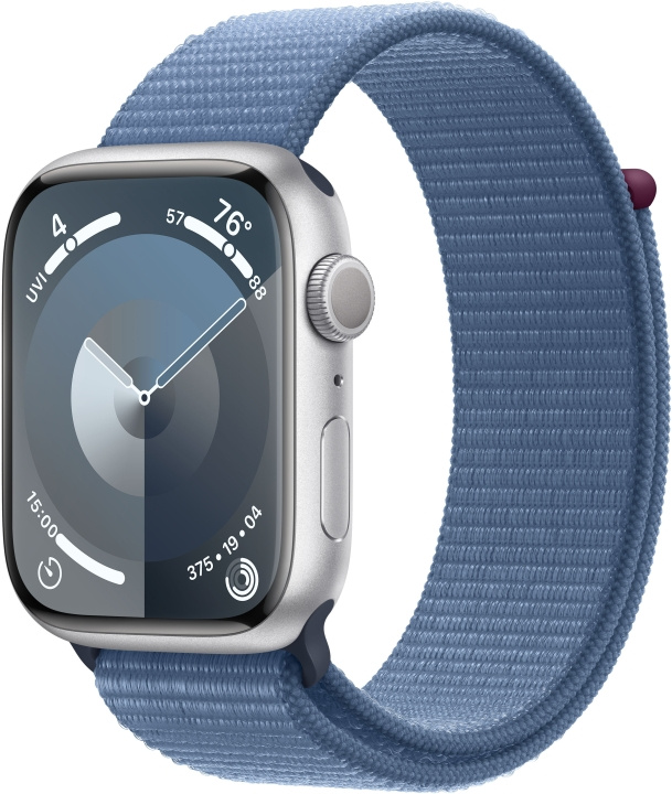 Apple Watch Series 9 (GPS) 45 mm sølvfarget aluminiumsdeksel og stormblå Sport Loop-rem (MR9F3) i gruppen SMARTTELEFON & NETTBRETT / Trening, hjem og fritid / Apple Watch og tilbehør / Apple Watch hos TP E-commerce Nordic AB (C77595)