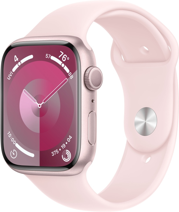 Apple Watch Series 9 (GPS) 45 mm rosa aluminiumsdeksel og rosa sportsrem, S/M (MR9G3) i gruppen SMARTTELEFON & NETTBRETT / Trening, hjem og fritid / Apple Watch og tilbehør / Apple Watch hos TP E-commerce Nordic AB (C77596)