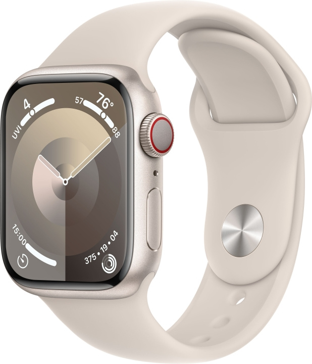 Apple Watch Series 9 (GPS + Cellular) 41 mm aluminiumsdeksel i stjernehvitt og sportsarmbånd i stjernehvitt, M/L (MRHP3) i gruppen SMARTTELEFON & NETTBRETT / Trening, hjem og fritid / Apple Watch og tilbehør / Apple Watch hos TP E-commerce Nordic AB (C77600)