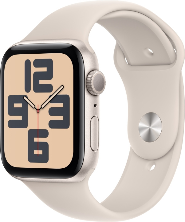 Apple Watch SE (GPS) 44 mm aluminiumsveske i stjernehvitt og sportsarmbånd i stjernehvitt, S/M (MRE43) i gruppen SMARTTELEFON & NETTBRETT / Trening, hjem og fritid / Apple Watch og tilbehør / Apple Watch hos TP E-commerce Nordic AB (C77614)