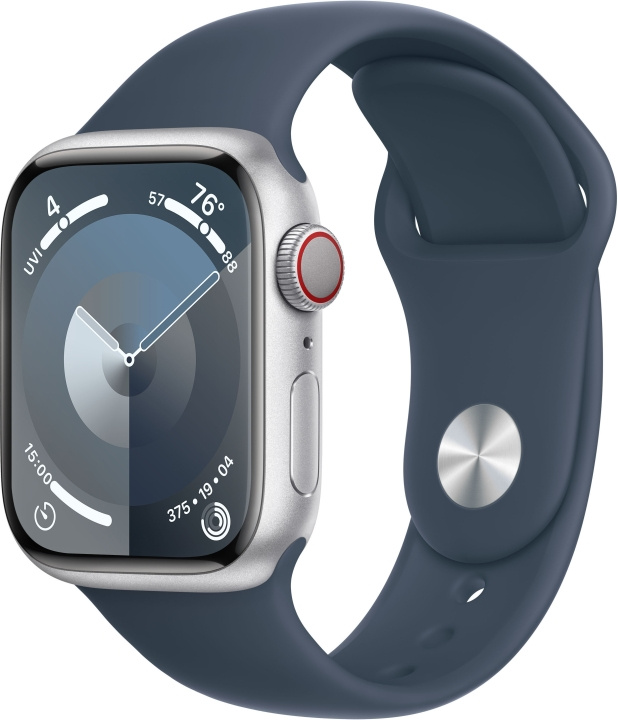 Apple Watch Series 9 (GPS + Cellular) 41 mm sølvfarget aluminiumsdeksel og stormblått sportsarmbånd, M/L (MRHW3) i gruppen SMARTTELEFON & NETTBRETT / Trening, hjem og fritid / Apple Watch og tilbehør / Apple Watch hos TP E-commerce Nordic AB (C77617)