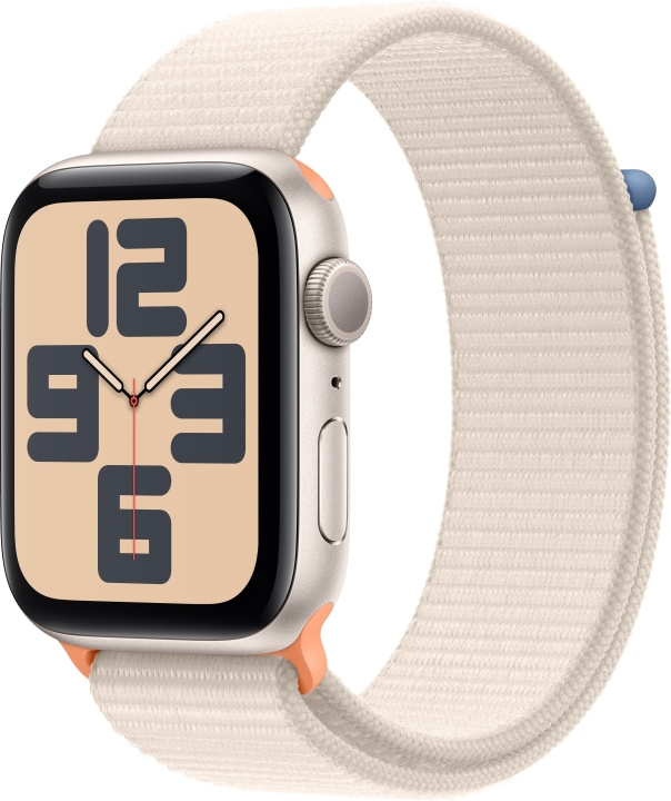 Apple Watch SE (GPS) 44 mm aluminiumsveske i stjernehvitt og stjernehvit Sport Loop-rem (MRE63) i gruppen SMARTTELEFON & NETTBRETT / Trening, hjem og fritid / Apple Watch og tilbehør / Apple Watch hos TP E-commerce Nordic AB (C77618)