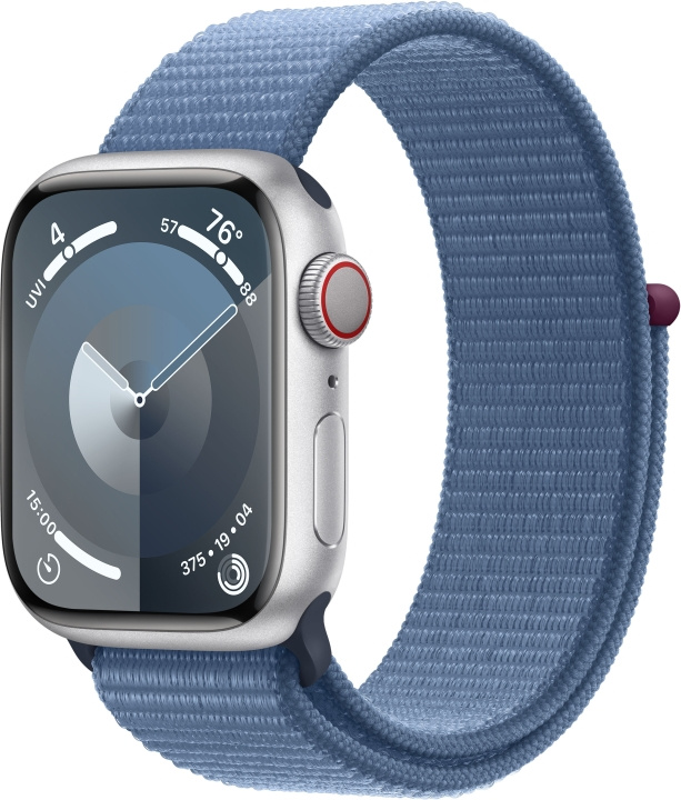 Apple Watch Series 9 (GPS + Cellular) 41 mm sølvfarget aluminiumsdeksel og vinterblå Sport Loop-rem (MRHX3) i gruppen SMARTTELEFON & NETTBRETT / Trening, hjem og fritid / Apple Watch og tilbehør / Apple Watch hos TP E-commerce Nordic AB (C77619)