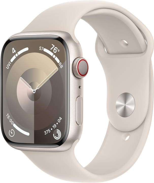 Apple Watch Series 9 (GPS + Cellular) 45 mm aluminiumsdeksel i stjernehvitt og sportsarmbånd i stjernehvitt, S/M (MRM83) i gruppen SMARTTELEFON & NETTBRETT / Trening, hjem og fritid / Apple Watch og tilbehør / Apple Watch hos TP E-commerce Nordic AB (C77628)