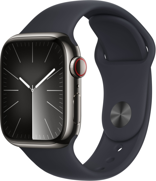 Apple Watch Series 9 (GPS + Cellular) 41 mm grafitt urkasse i rustfritt stål og midnattsblå sportsrem, S/M (MRJ83) i gruppen SMARTTELEFON & NETTBRETT / Trening, hjem og fritid / Apple Watch og tilbehør / Apple Watch hos TP E-commerce Nordic AB (C77659)