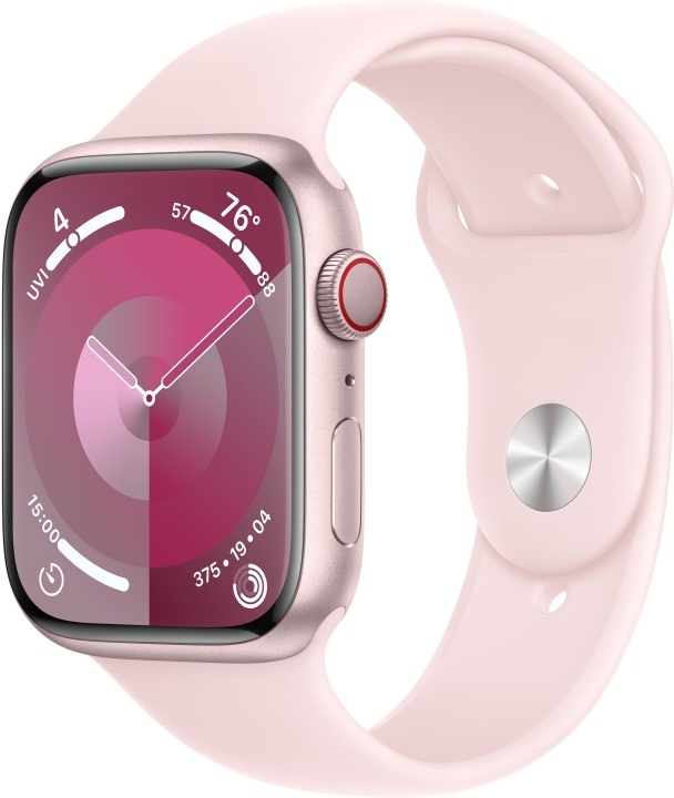 Apple Watch Series 9 (GPS + Cellular) 45 mm rosa aluminiumsdeksel og rosa sportsrem, S/M (MRMK3) i gruppen SMARTTELEFON & NETTBRETT / Trening, hjem og fritid / Apple Watch og tilbehør / Apple Watch hos TP E-commerce Nordic AB (C77662)