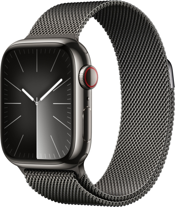 Apple Watch Series 9 (GPS + Cellular) 41 mm grafitt urkasse i rustfritt stål og grafitt milanese-rem (MRJA3) i gruppen SMARTTELEFON & NETTBRETT / Trening, hjem og fritid / Apple Watch og tilbehør / Apple Watch hos TP E-commerce Nordic AB (C77663)