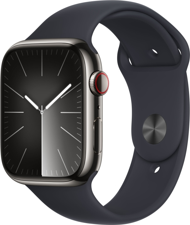 Apple Watch Series 9 (GPS + Cellular) 45 mm grafitt urkasse i rustfritt stål og midnattsblå sportsrem, S/M (MRMV3) i gruppen SMARTTELEFON & NETTBRETT / Trening, hjem og fritid / Apple Watch og tilbehør / Apple Watch hos TP E-commerce Nordic AB (C77680)