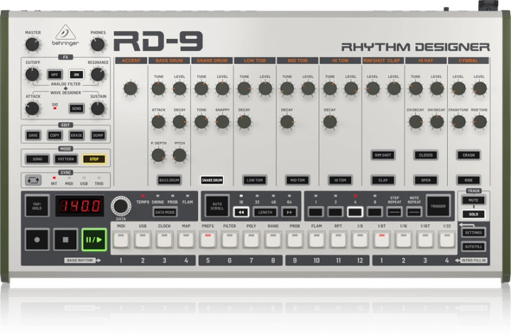 BEHRINGER RD-9 analog trommemaskin i gruppen SPORT, FRITID & HOBBY / Hobby / Musikk / Tilbehør til musikkinstrumenter hos TP E-commerce Nordic AB (C78219)