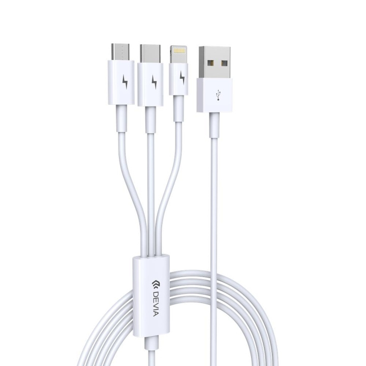 Devia kabel 3in1 Smart EC141 USB - Lightning + USB-C + MicroUSB 1,2 m 2A vit i gruppen SMARTTELEFON & NETTBRETT / Ladere og Kabler / Kabler / Kabler Lightning hos TP E-commerce Nordic AB (C78537)