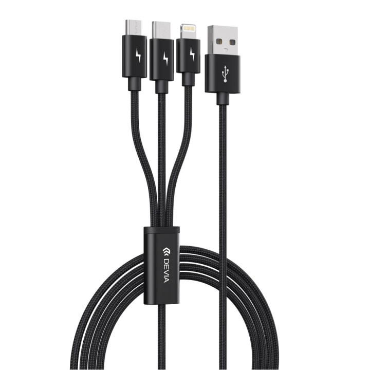 Devia kabel 3in1 Gracious EC048 USB - Lightning + USB-C + MicroUSB 1,2 m 3A svart i gruppen SMARTTELEFON & NETTBRETT / Ladere og Kabler / Kabler / Kabler Lightning hos TP E-commerce Nordic AB (C78602)