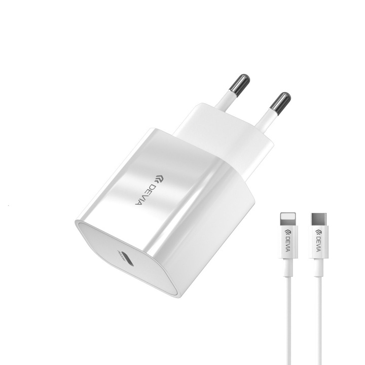 Devia väggladdare Smart PD 20W 1x USB-C vit + Lightning - USB-C-kabel V2 i gruppen SMARTTELEFON & NETTBRETT / Ladere og Kabler / Vegglader / Vegglader Type C hos TP E-commerce Nordic AB (C78649)