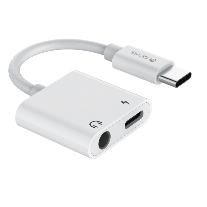 Devia adapter EC610 USB-C - USB-C (port) + jack 3,5mm (port) vit i gruppen Elektronikk / Kabler og adaptere / Lyd analog / Adaptere hos TP E-commerce Nordic AB (C78656)