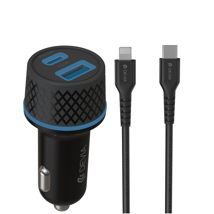 Devia billaddare Extreme PD QC 1x USB-C 1x USB 52,5W svart + USB-C - Lightning-kabel i gruppen SMARTTELEFON & NETTBRETT / Ladere og Kabler / Billader / Billader Type C hos TP E-commerce Nordic AB (C78663)