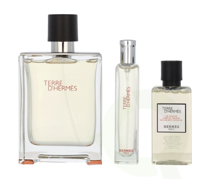 Hermes Terre D\'Hermes Giftset 155 ml Edt Spray 100/Edt Spray 15ml/Hair and Body Shower Gel i gruppen HELSE OG SKJØNNHET / Gavesett / Gavesett for ham hos TP E-commerce Nordic AB (C79028)