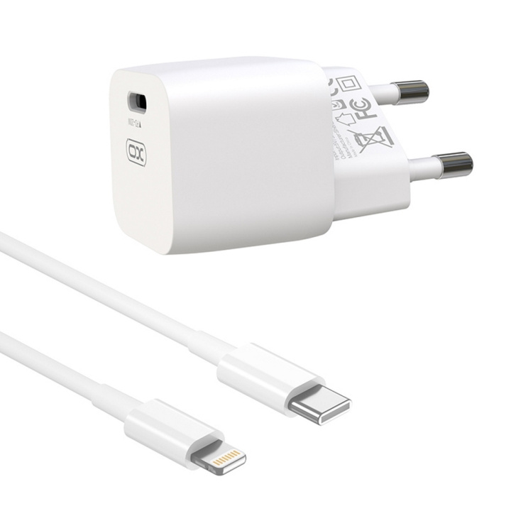 XO väggladdare CE01B PD 20W 1x USB-C vit + kabel USB-C - Lightning i gruppen SMARTTELEFON & NETTBRETT / Ladere og Kabler / Vegglader / Vegglader Type C hos TP E-commerce Nordic AB (C79169)