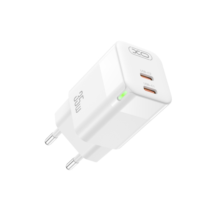 XO väggladdare CE07 PD 35W 2x USB-C vit i gruppen SMARTTELEFON & NETTBRETT / Ladere og Kabler / Vegglader / Vegglader Type C hos TP E-commerce Nordic AB (C79242)