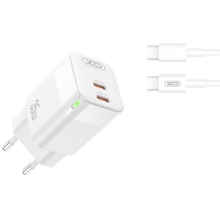 XO väggladdare CE07 PD 35W 2x USB-C vit + USB-C - USB-C-kabel i gruppen SMARTTELEFON & NETTBRETT / Ladere og Kabler / Vegglader / Vegglader Type C hos TP E-commerce Nordic AB (C79244)