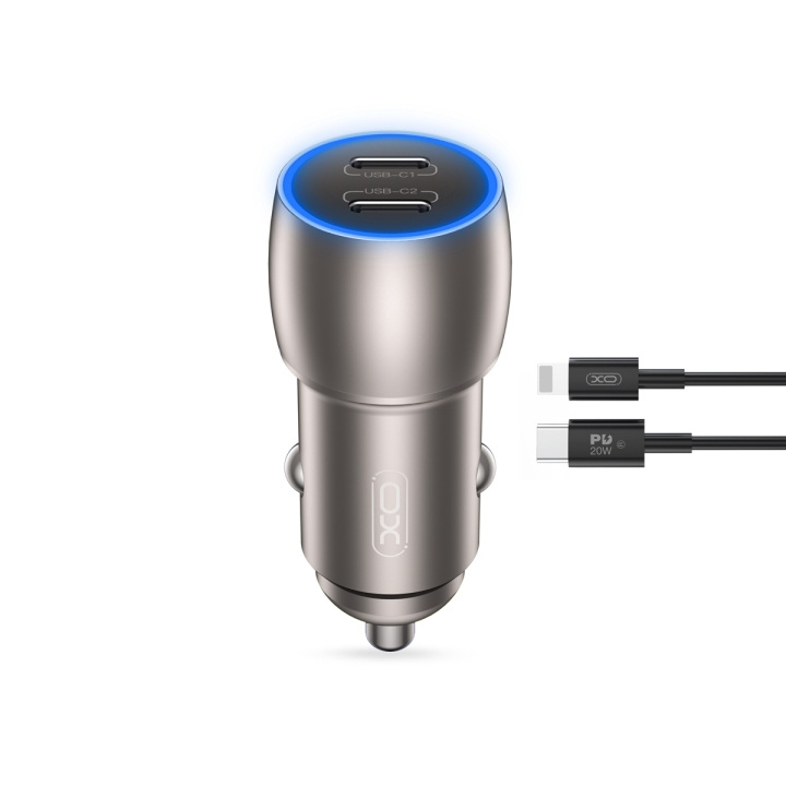 XO billaddare CC51 PD 40W 2x USB-C grå + USB-C - Lightning-kabel i gruppen SMARTTELEFON & NETTBRETT / Ladere og Kabler / Billader hos TP E-commerce Nordic AB (C79250)