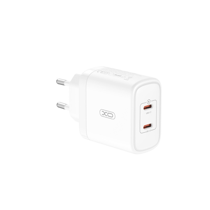 XO väggladdare CE08 PD 50W 2x USB-C vit i gruppen SMARTTELEFON & NETTBRETT / Ladere og Kabler / Vegglader / Vegglader Type C hos TP E-commerce Nordic AB (C79265)