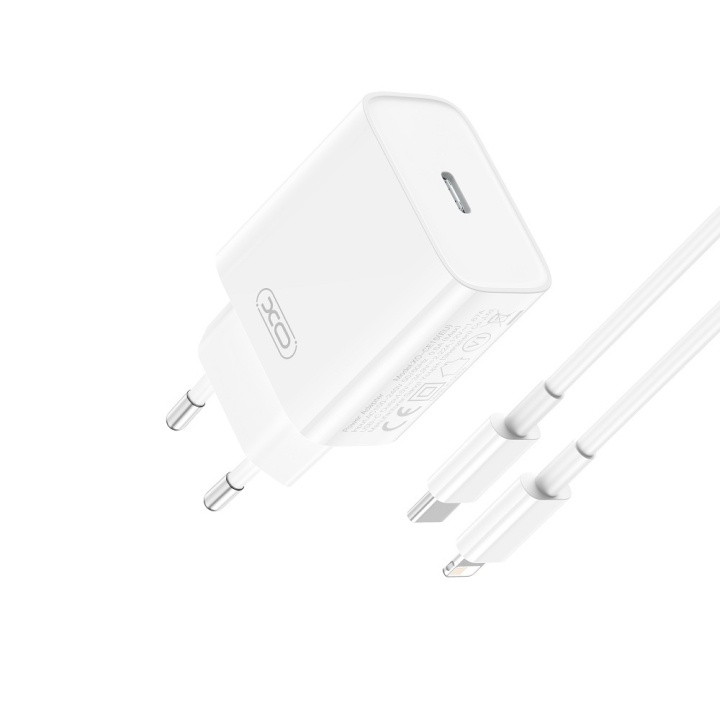 XO väggladdare CE15 PD 20W 1x USB-C vit + USB-C - Lightning-kabel i gruppen SMARTTELEFON & NETTBRETT / Ladere og Kabler / Vegglader / Vegglader Type C hos TP E-commerce Nordic AB (C79270)