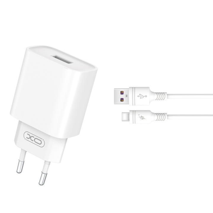 XO väggladdare CE02D QC 3.0 18W 1x USB vit + USB-C-kabel i gruppen SMARTTELEFON & NETTBRETT / Ladere og Kabler / Vegglader / Vegglader Type C hos TP E-commerce Nordic AB (C79284)