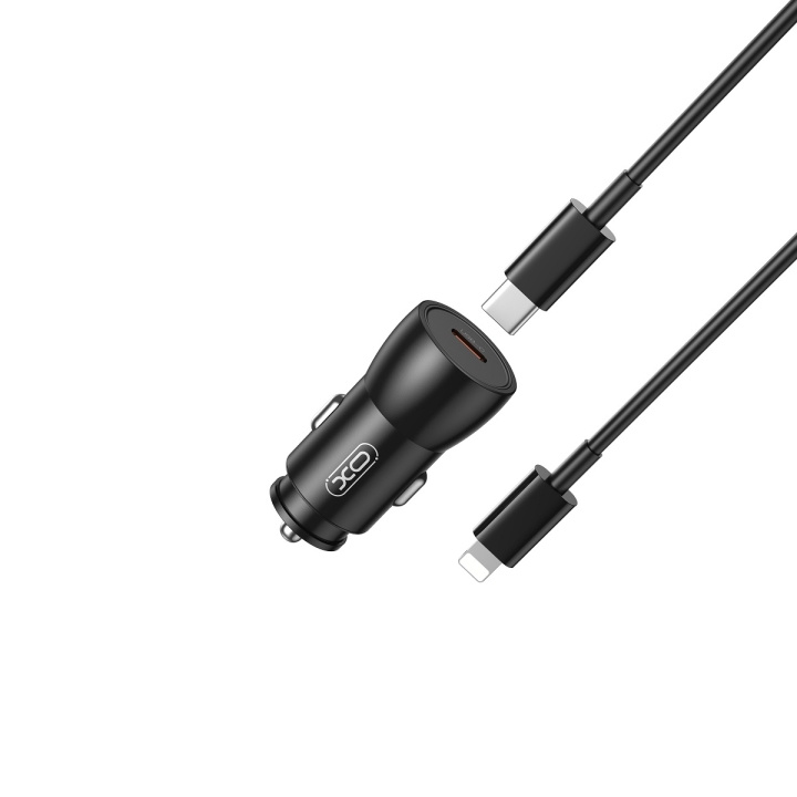 XO billaddare CC57 PD 25W 1x USB-C svart + USB-C - Lightning-kabel i gruppen SMARTTELEFON & NETTBRETT / Ladere og Kabler / Billader hos TP E-commerce Nordic AB (C79285)