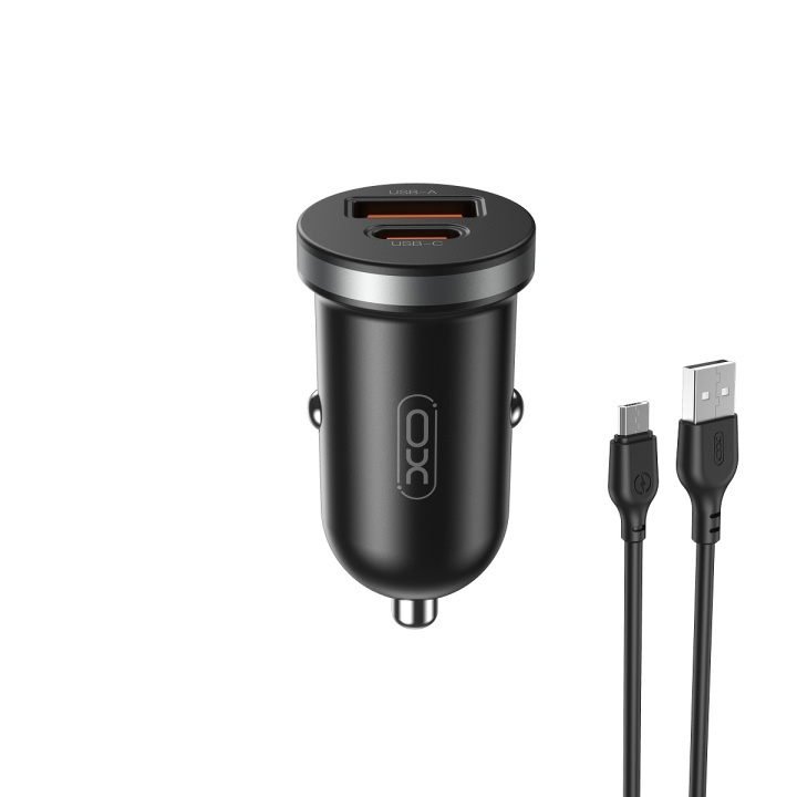 XO billaddare CC56 PD 30W QC 1x USB 1x USB-C svart + USB - microUSB-kabel i gruppen SMARTTELEFON & NETTBRETT / Ladere og Kabler / Billader / Billader microUSB hos TP E-commerce Nordic AB (C79286)