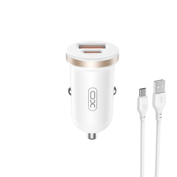 XO billaddare CC56 PD 30W QC 1x USB 1x USB-C vit + USB - USB-C kabel i gruppen SMARTTELEFON & NETTBRETT / Ladere og Kabler / Billader hos TP E-commerce Nordic AB (C79288)