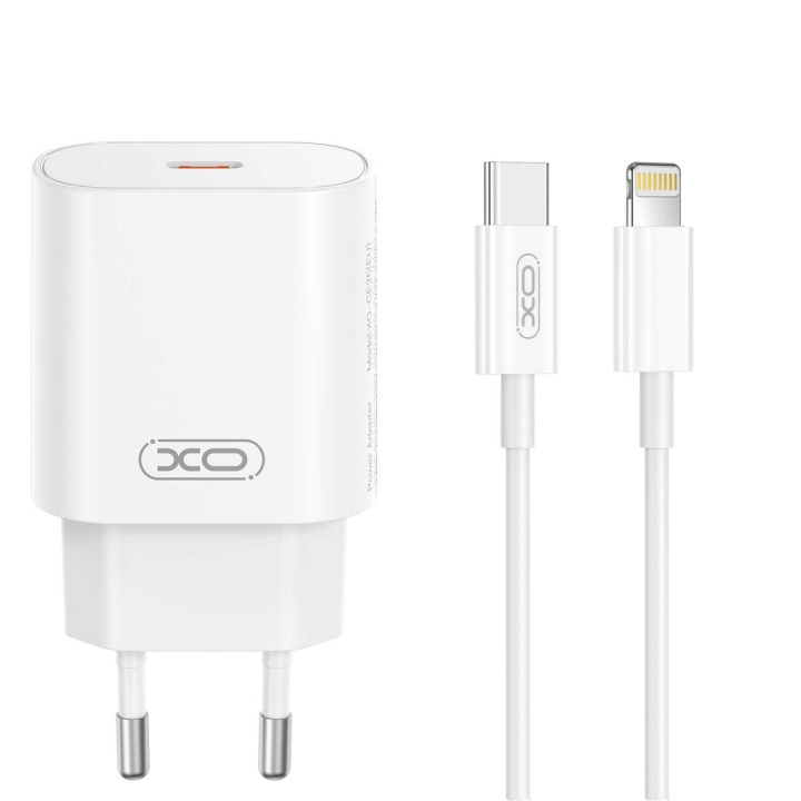 XO väggladdare CE25 PD 25W 1x USB-C vit + kabel USB-C - Lightning i gruppen SMARTTELEFON & NETTBRETT / Ladere og Kabler / Vegglader / Vegglader Lightning hos TP E-commerce Nordic AB (C79319)