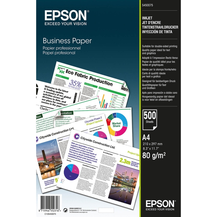 Epson A4 Business Paper 80gsm 500 sheets i gruppen HJEM, HUS OG HAGE / Kontorsmaterialer / Papir og Blokker hos TP E-commerce Nordic AB (C79452)