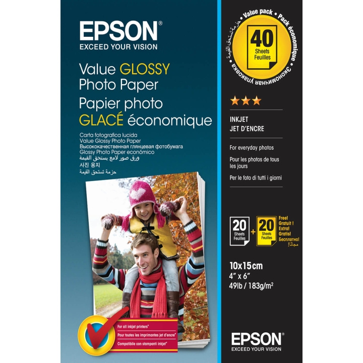 Epson 10x15 Value Glossy Photo Paper 10x15cm - 2x 20 sheets i gruppen HJEM, HUS OG HAGE / Kontorsmaterialer / Papir og Blokker hos TP E-commerce Nordic AB (C79454)