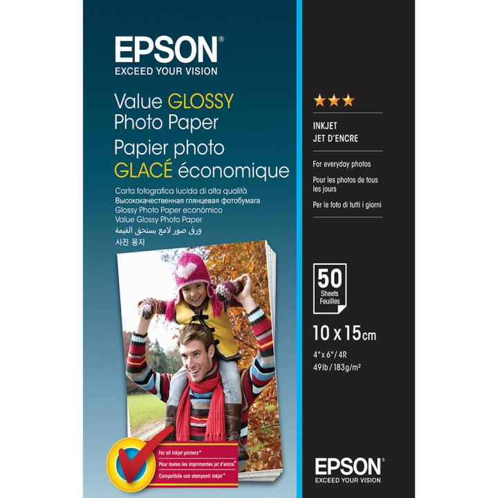 Epson 10x15 Value Glossy Photo Paper 10x15cm - 50 sheets i gruppen HJEM, HUS OG HAGE / Kontorsmaterialer / Papir og Blokker hos TP E-commerce Nordic AB (C79456)