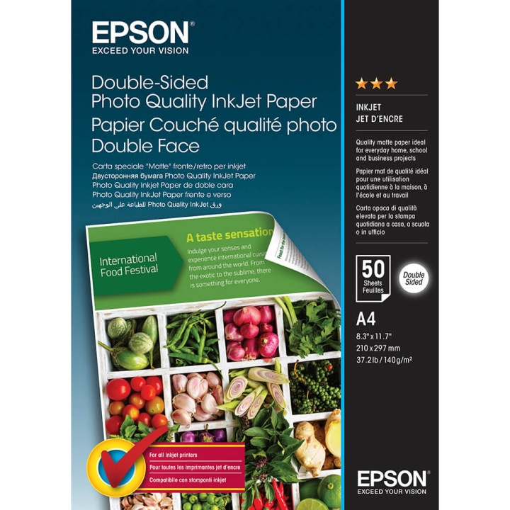 Epson A4 Double-Sided Photo Quality Inkjet Paper - A4 - 50 Sheets i gruppen HJEM, HUS OG HAGE / Kontorsmaterialer / Papir og Blokker hos TP E-commerce Nordic AB (C79459)