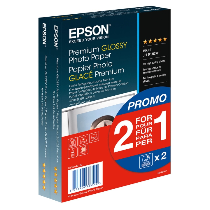 Epson 10x15 Premium Glossy Photo Paper (2 for 1), 10x15com 255g/m², 80 Sheets total i gruppen Elektronikk / Foto og video / Fotograferingsutstyr / Annet hos TP E-commerce Nordic AB (C79462)