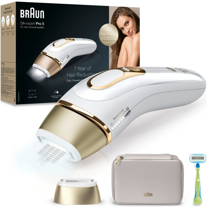 Braun IPL Silk-expert Pro 5 PL5052 White/Gold i gruppen HELSE OG SKJØNNHET / Hår & styling / Hårfjerning / IPL og laser hos TP E-commerce Nordic AB (C79526)