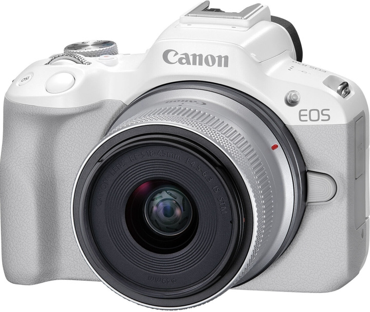 Canon EOS R50 systemkamera, hvit + 18-45 mm objektiv i gruppen Elektronikk / Foto og video / Kameraer hos TP E-commerce Nordic AB (C80363)