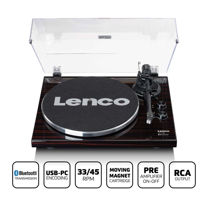 Lenco Platespiller med Bluetooth®-overføring mørkebrun i gruppen Elektronikk / Lyd & Bilde / Hjemmekino, HiFi og bærbar / Kompakt Stereo & Platespillere hos TP E-commerce Nordic AB (C81432)