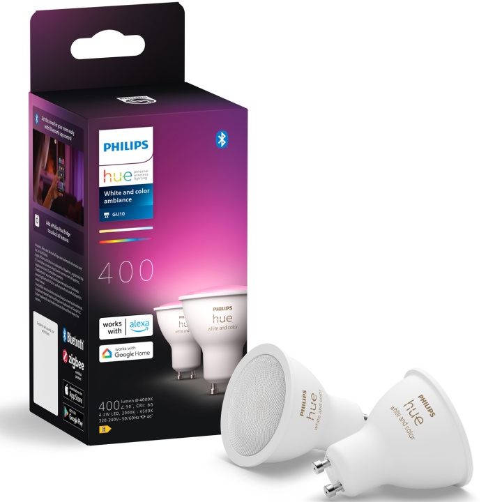 Philips Hue White and Color Ambiance GU10 400lm 2-pack i gruppen HJEM, HUS OG HAGE / Smarthus / Smart belysning hos TP E-commerce Nordic AB (C81476)