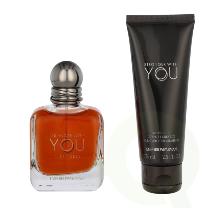 Armani Stronger With You Intensely Giftset 125 ml Edp Spray Intense 50ml/All Over Body Shampoo 75ml i gruppen HELSE OG SKJØNNHET / Gavesett / Gavesett for ham hos TP E-commerce Nordic AB (C85058)