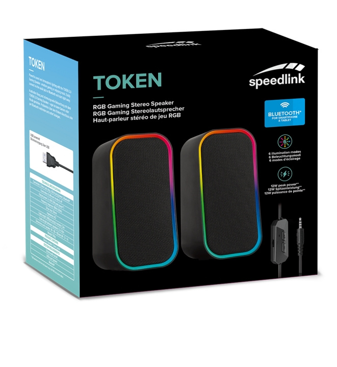 Speedlink TOKEN RGB Gaming-stereohøyttaler, svart i gruppen Datautstyr / Datamaskin Tilbehør / Høyttaler hos TP E-commerce Nordic AB (C86242)