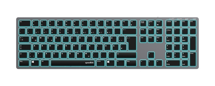 Speedlink LEVIA oppladbart, opplyst saksetastatur i metall - trådløst, Bluetooth, grått - DE-layout i gruppen Datautstyr / Mus & Tastatur / Tastatur / Trådløs hos TP E-commerce Nordic AB (C86248)