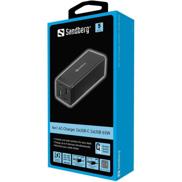 Sandberg 4in1 Charger 2xUSB-C 2xUSB 65W i gruppen Datautstyr / Datamaskin Tilbehør / USB-Hubs hos TP E-commerce Nordic AB (C86291)